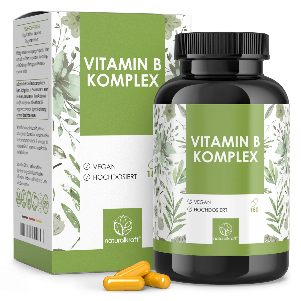 NaturalKraft Vitamin B Komplex, 180 Kapseln, Flasche mit Verpackung.